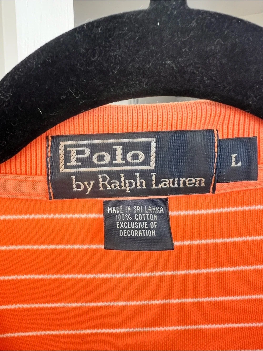 Men's Polo Ralph Lauren Striped Polo Top Orange & White Stripes Size L